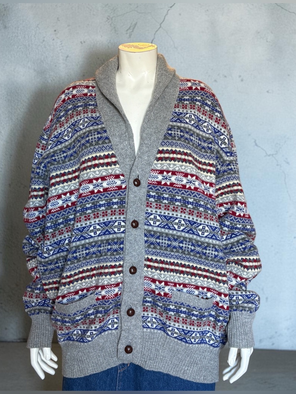 Vintage Simon Carter London 100% Lambswool Fair Isle Cardigan Made in Scotland